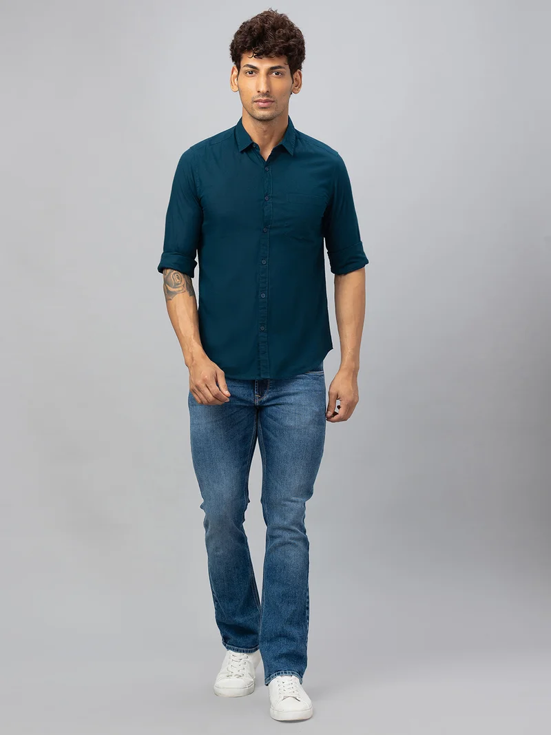 globus Globus Men Blue Solid Regular Fit Casual Shirt